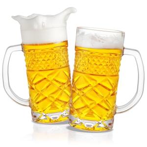 Tequibar Beer Mug Set of 2, 16oz Beer Glasses with Handle, Large Heavy Beer Stein Glass, Freezer Beer Mugs for Dad Husband or Friend