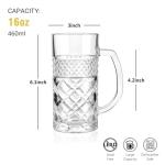 Tequibar Beer Mug Set of 2, 16oz Beer Glasses with Handle, Large Heavy Beer Stein Glass, Freezer Beer Mugs for Dad Husband or Friend
