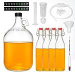 1 Gallon Mead Making Kit for Beginners, Honey Wine Brewing Kit with Glass Fermenter, Airlock System, Hydrometer, Siphon Tubing and 4×34oz Storage Bottles, Complete Home Fermentation Set