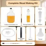1 Gallon Mead Making Kit for Beginners, Honey Wine Brewing Kit with Glass Fermenter, Airlock System, Hydrometer, Siphon Tubing and 4×34oz Storage Bottles, Complete Home Fermentation Set