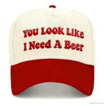 Funny Gag Trucker Hat You Look Like I Need A Beer -Embroidery Funny Hats Adjustable Baseball Cap for Men Women red