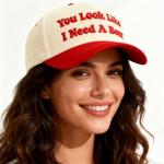 Funny Gag Trucker Hat You Look Like I Need A Beer -Embroidery Funny Hats Adjustable Baseball Cap for Men Women red