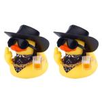 BOXOB 2pcs Cool Beer Rubber Duck Car Ornaments, Funny Western Cowboy Ducks with Hat Glasses Yellow Rubber Ducky for Car Dashboard Decoration Accessories Office Gifts