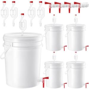 Ferrochef 4 Pcs 6.5 Gallon Fermenting Bucket White Fermentation Bucket with Spigot Twin Bubble Airlock and Silicone Bung Fermentation Kit for Home Beer Wine Mead Other Fermented Beverage