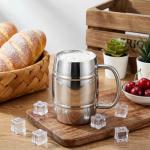 Goaste 4 Pack Stainless Steel Barrel Mugs, 15 OZ Double Walled Beer Stein with Strong Handle, Heat Insulated Metal Drinking Cup, Coffee Tea Camping Travel Tumblers for Hot or Cold Beverages