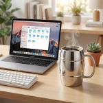 Goaste 4 Pack Stainless Steel Barrel Mugs, 15 OZ Double Walled Beer Stein with Strong Handle, Heat Insulated Metal Drinking Cup, Coffee Tea Camping Travel Tumblers for Hot or Cold Beverages