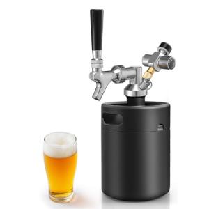 MRbrew 64oz Mini Keg Growler Portable Draft Beer Dispenser System Pressurized Stainless Steel Beer Growler Tap System Home Mini Kegerator, with Professional Beer Tap and CO2 Regulator to Keep Fresh