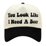 You Look Like I Need A Beer Hat Funny Embroidered Trucker Hat Adjustable Two Tone Snapback Canvas Baseball Cap for Womens - Black