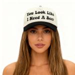 You Look Like I Need A Beer Hat Funny Embroidered Trucker Hat Adjustable Two Tone Snapback Canvas Baseball Cap for Womens - Black