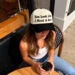 You Look Like I Need A Beer Hat Funny Embroidered Trucker Hat Adjustable Two Tone Snapback Canvas Baseball Cap for Womens - Black