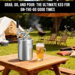 MRbrew Pressurized Mini Keg 64oz, 304 Stainlsee Steel Mini Kegerator with Exhaust Valve Designed Cap Portable Beer Growler for Homebrew And Craft Beer (Silver)