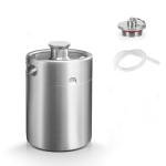 MRbrew Pressurized Mini Keg 64oz, 304 Stainlsee Steel Mini Kegerator with Exhaust Valve Designed Cap Portable Beer Growler for Homebrew And Craft Beer (Silver)