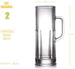 BothEarn Long Beer Mug Set of 2, 21 oz Heavy British Pub Thick Glass with Handle - Stein Cup for Beer Lover