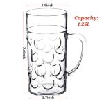 Komost 42oz Plastic Large Beer Mugs with Handle Set of 2, Reusable Beer Stein Drinking Glasses Cups for Party, Bar, Home, Hotel, Perfect for Whiskey, Juice, Cocktail Beverages