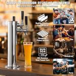 VEVOR Triple Taps Draft Beer Tower Dispenser, Stainless Steel Keg Beer Tower, Kegerator Tower Kit with Pre-Assembled Tubing and Self-Closing Faucet Shanks for Party, Bar, Pub, Restaurant