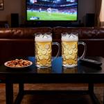 Komost 42oz Plastic Large Beer Mugs with Handle Set of 2, Reusable Beer Stein Drinking Glasses Cups for Party, Bar, Home, Hotel, Perfect for Whiskey, Juice, Cocktail Beverages