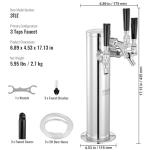 VEVOR Triple Taps Draft Beer Tower Dispenser, Stainless Steel Keg Beer Tower, Kegerator Tower Kit with Pre-Assembled Tubing and Self-Closing Faucet Shanks for Party, Bar, Pub, Restaurant