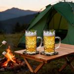 Komost 42oz Plastic Large Beer Mugs with Handle Set of 2, Reusable Beer Stein Drinking Glasses Cups for Party, Bar, Home, Hotel, Perfect for Whiskey, Juice, Cocktail Beverages