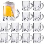 Meanplan 12 Pieces Mini Beer Mugs Bulk Shot Glasses Set 1oz Small Clear Stein with Handles Mini Tasting Whiskey Cups for Drinking Beer Festival Birthday BBQ Bar Party (Plastic)