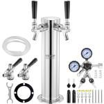 VEVOR Kegerator Tower Kit, Dual Taps Beer Conversion Kit, Stainless Steel Keg Beer Tower Dispenser with Dual Gauge CGA320 Regulator & D-System Keg Coupler, Self-Closing Spring for Party Bar Home