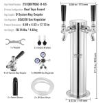 VEVOR Kegerator Tower Kit, Dual Taps Beer Conversion Kit, Stainless Steel Keg Beer Tower Dispenser with Dual Gauge CGA320 Regulator & D-System Keg Coupler, Self-Closing Spring for Party Bar Home