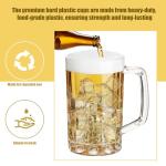 SENONAPO 20 Pcs Plastic Beer Mugs with Handles and 20 Stainless Steel Straws, Large Drinking Cups Reusable Clear Beer Stein Glasses Bulk for Bar, Home, and Party Beverages(16 oz)