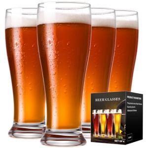 Baalaka Beer Glasses Set of 4, 14 oz Pilsner Beer Pint Glasses, Classics Craft Wheat Beer Glasses Drinking Set, Beer Mug Glassware Gift for Men