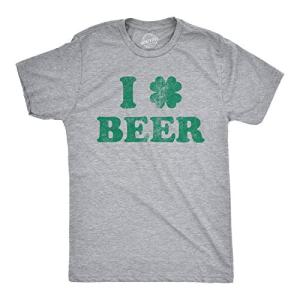Mens St Patricks Day Shirt – I Love Beer Shamrock Graphic – Soft Cotton Blend Comfort Tee – Irish Drinking Shirt for Parade Parties Bars and Casual Wear Grey XL