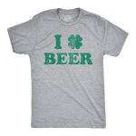 Mens St Patricks Day Shirt – I Love Beer Shamrock Graphic – Soft Cotton Blend Comfort Tee – Irish Drinking Shirt for Parade Parties Bars and Casual Wear Grey XL