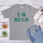 Mens St Patricks Day Shirt – I Love Beer Shamrock Graphic – Soft Cotton Blend Comfort Tee – Irish Drinking Shirt for Parade Parties Bars and Casual Wear Grey XL
