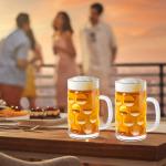 Momugs 20 OZ Beer Stein Mugs, German Clear Large Tall Beer Glasses With Handle for Men, Wave Point glass Mug Set of 2