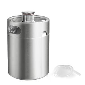 IMAICTUU 64oz Mini Keg Growler, 304 Stainless Steel Mini Beer Keg with Screw Cap & Beer Hose, Leak-proof Portable Keg Silver Beer Growler for Homebrew, Craft & Draft Beer (2L)