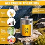 IMAICTUU 64oz Mini Keg Growler, 304 Stainless Steel Mini Beer Keg with Screw Cap & Beer Hose, Leak-proof Portable Keg Silver Beer Growler for Homebrew, Craft & Draft Beer (2L)