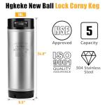 Hgkeke New 5 Gallon Corny Keg, Stainless Steel Beer Keg with Ball Lock Keg Quick Disconnect, Cornelius Keg with Dual Rubber Handle, Portable Draft Beer Keg for Home Brew, 5 Gallon Keg for Party