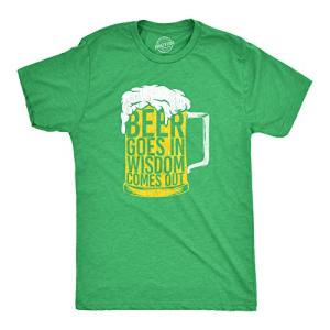 Mens T Shirts Beer Goes in Wisdon Comes Out St Patricks Day Drinking Tee for Men Funny T Shirts Saint Patrick's Day Apparel for Men Cool Beer Short Sleeve Green - L