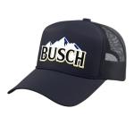 Busch Beer Mountains Logo Tee Trucker Hat with Adjustable Mesh Back, Navy Blue