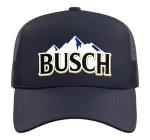 Busch Beer Mountains Logo Tee Trucker Hat with Adjustable Mesh Back, Navy Blue