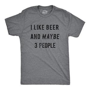 Mens I Like Beer and Maybe 3 People T Shirt Funny Sarcastic Drinking Tee Funny T Shirts Saint Patrick's Day Apparel for Men Cool Beer Short Sleeve Novelty Dark Grey L
