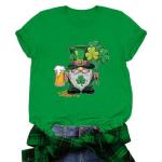 Womens St Patricks Day T-Shirt Cute Gnome Clover Beer Print Top Irish Holiday Party Tee Spring Regular Fit Short Sleeve Top Blouses,Green M