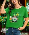 Womens St Patricks Day T-Shirt Cute Gnome Clover Beer Print Top Irish Holiday Party Tee Spring Regular Fit Short Sleeve Top Blouses,Green M