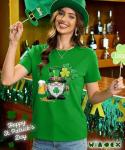 Womens St Patricks Day T-Shirt Cute Gnome Clover Beer Print Top Irish Holiday Party Tee Spring Regular Fit Short Sleeve Top Blouses,Green M
