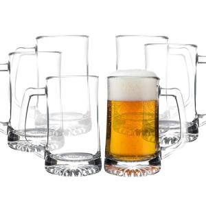 DISCOUNT PROMOS ARC Glass Beer Mugs 25 oz. Set of 6, Bulk Pack - Great for Octoberfest, Pub, Restaurant - Clear