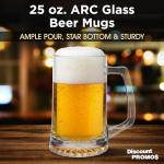 DISCOUNT PROMOS ARC Glass Beer Mugs 25 oz. Set of 6, Bulk Pack - Great for Octoberfest, Pub, Restaurant - Clear