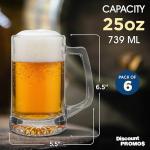 DISCOUNT PROMOS ARC Glass Beer Mugs 25 oz. Set of 6, Bulk Pack - Great for Octoberfest, Pub, Restaurant - Clear