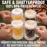 Granatan Beer Mugs with Gel Freezer 16 oz, Clear Double Walled Beer Mugs with Handles Set Of 4