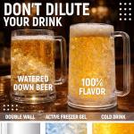 Granatan Beer Mugs with Gel Freezer 16 oz, Clear Double Walled Beer Mugs with Handles Set Of 4