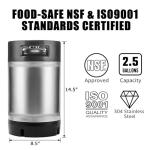 New 2.5 Gallon Ball Lock Keg - Stainless Steel Corny Keg Cornelius Keg with Dual Rubber Handles & Heavy-Duty Rubber Bottom - Portable Beer Keg Corny Kegs with 2 Keg Lid Gaskets - Ideal for Homebrewing