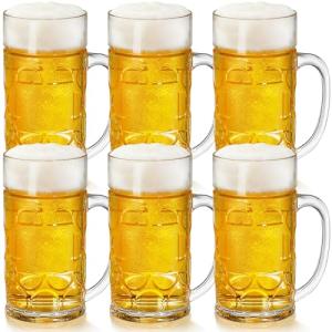 Mezchi 6 Pack Plastic Beer Mugs, 20 oz./600ml Beer Steins with Handles, Resuable Beer Drinking Cups, Clear Large Beer Mugs for Bar, Beverages, Alcohol, Freezable, BPA Free