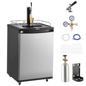 VEVOR Digital Beer Kegerator, Single Tap Draft Beer Dispenser, Full Size Keg Refrigerator With Shelves, CO2 Cylinder, Drip Tray & Rail, 32°F- 75.2°F Temperature Control, 163L,Silver