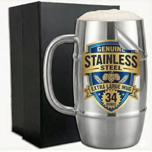 Beer Mugs - Viking Cup for Beer Enthusiasts - Beer Stein Mug for Men - Unique Barrel Design - Versatile Beer Accessories - Ideal Coffee Tumbler - 34 oz Barrel Beer Mug by Quickshot